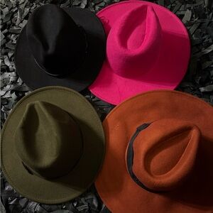 Stylish Fedora Hat Set in Black, Pink, Green, and Orange